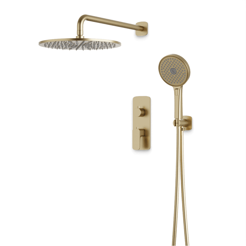 Harmony Thermostatic Shower Trim Kit with Hand Shower - Satin Brass / 12" / Wall Mount image 1