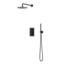 Square + Round Thermostatic Shower Trim Kit with Wall Mount Shower Head, Hand Held Shower Artos US Matte Black 