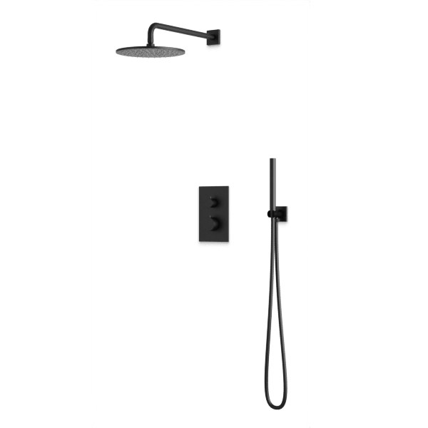 Square + Round Thermostatic Shower Trim Kit with Wall Mount Shower Head, Hand Held Shower Artos US Matte Black 