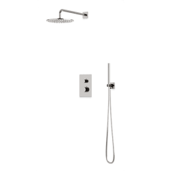 Square + Round Thermostatic Shower Trim Kit with Wall Mount Shower Head, Hand Held Shower Artos US Brushed Nickel 