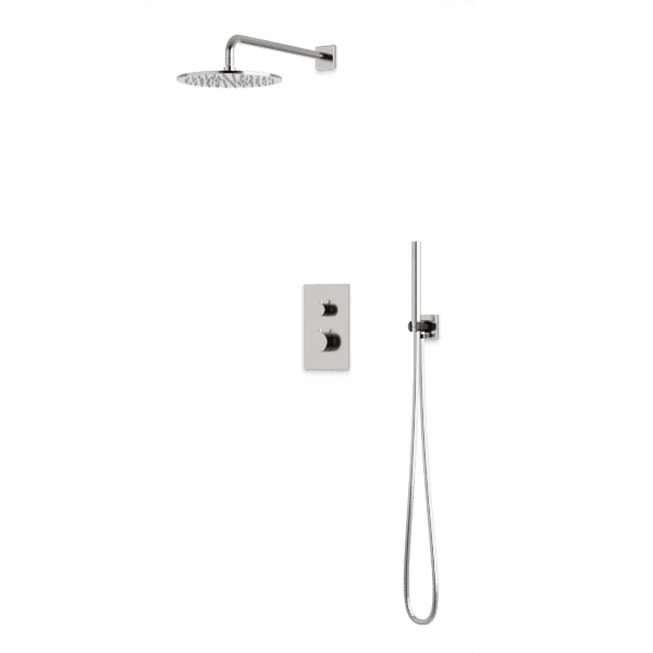 Square + Round Thermostatic Shower Trim Kit with Wall Mount Shower Head, Hand Held Shower Artos US Brushed Nickel 