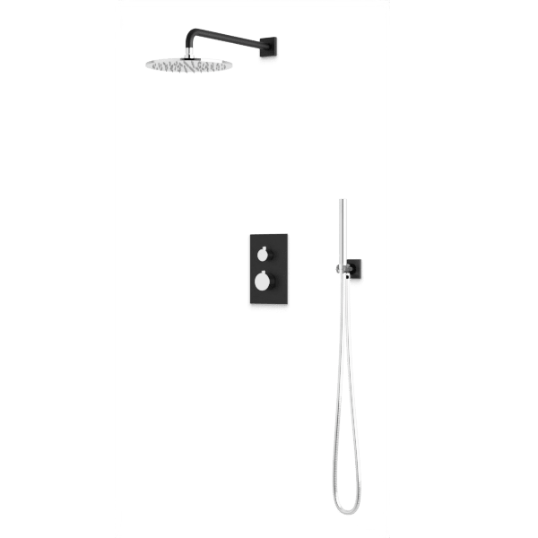 Square + Round Thermostatic Shower Trim Kit with Wall Mount Shower Head, Hand Held Shower Artos US Chrome/Matte Black 