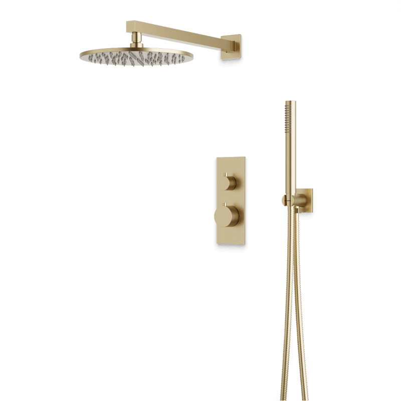 Otella Thermostatic Shower Trim Kit with Hand Shower - Satin Brass / Linear image 1