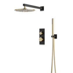 Otella Thermostatic Shower Trim Kit with Hand Shower - Satin Brass/Matte Black / Linear thumbnail 1