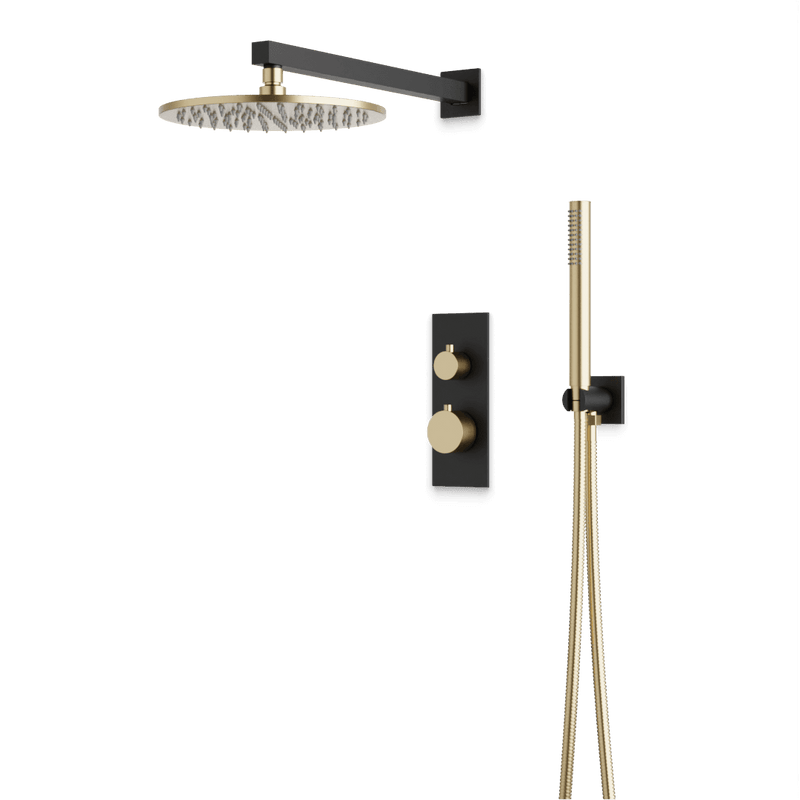 Otella Thermostatic Shower Trim Kit with Hand Shower - Satin Brass/Matte Black / Linear image 1