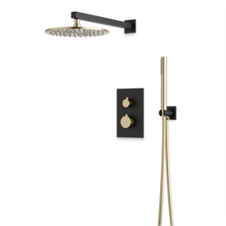 Otella Thermostatic Shower Trim Kit with Hand Shower - Satin Brass/Matte Black / Wide thumbnail 1