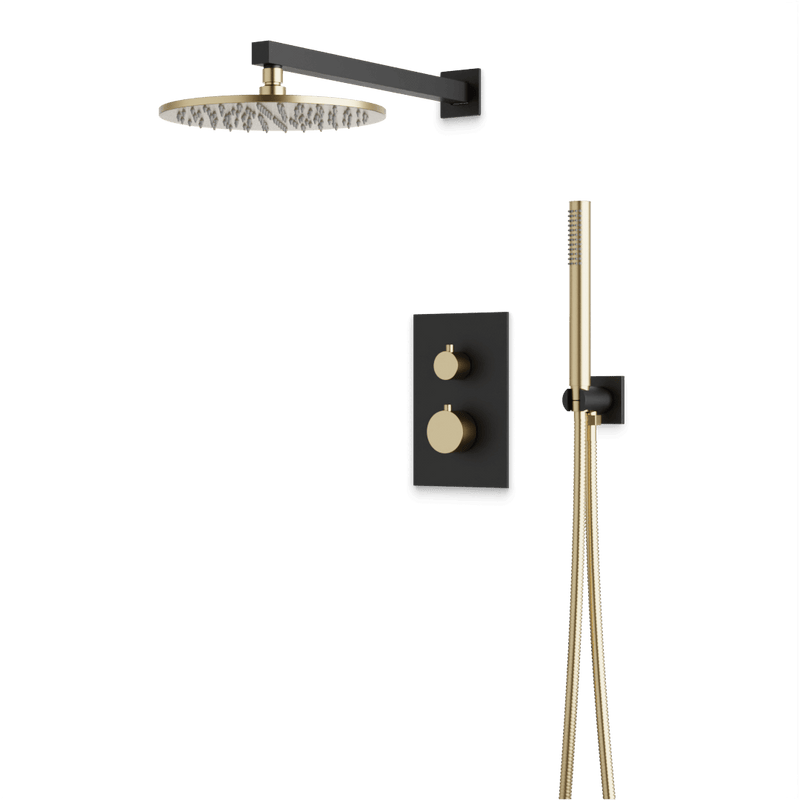 Otella Thermostatic Shower Trim Kit with Hand Shower - Satin Brass/Matte Black / Wide image 1