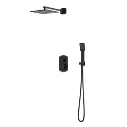 Transitional Thermostatic Shower Trim Kit with Wall Mount Shower Head, Hand Shower - Matte Black thumbnail 1