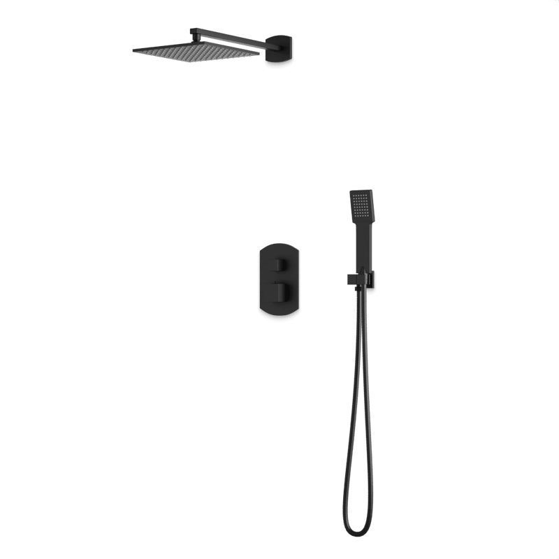 Transitional Thermostatic Shower Trim Kit with Wall Mount Shower Head, Hand Shower - Matte Black image 1