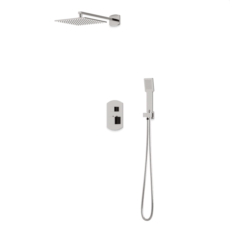 Transitional Thermostatic Shower Trim Kit with Wall Mount Shower Head, Hand Shower - Brushed Nickel image 1