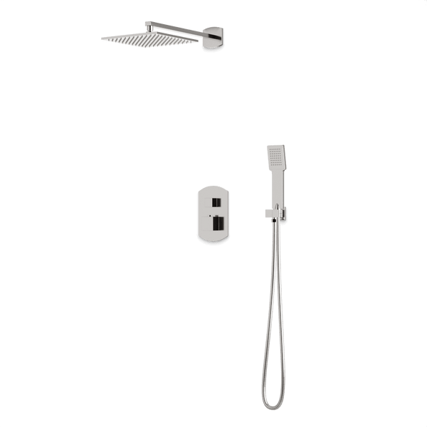 Transitional Thermostatic Shower Trim Kit with Wall Mount Shower Head, Hand Held Shower Artos US Brushed Nickel 