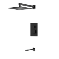 Edge Thermostatic Shower Trim Kit with Wall Mount Shower Head, Tub Filler - Matte Black / Wide thumbnail 1