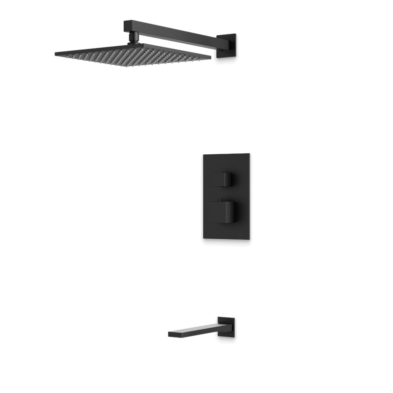 Edge Thermostatic Shower Trim Kit with Wall Mount Shower Head, Tub Filler - Matte Black / Wide image 1