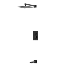 PS143 - Square Thermostatic Shower Trim Kit with Wall Mount Shower Head, Tub Filler Artos US Matte Black 