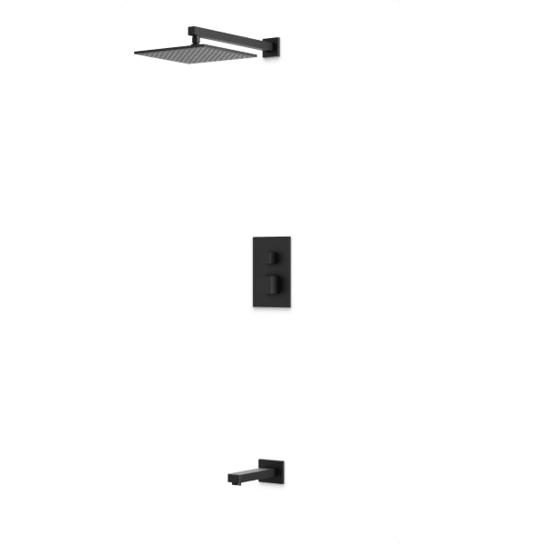 PS143 - Square Thermostatic Shower Trim Kit with Wall Mount Shower Head, Tub Filler Artos US Matte Black 