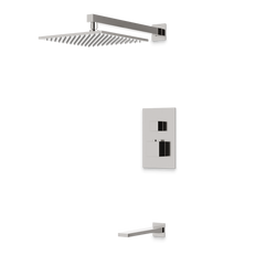 Edge Thermostatic Shower Trim Kit with Wall Mount Shower Head, Tub Filler - Brushed Nickel / Wide thumbnail 1