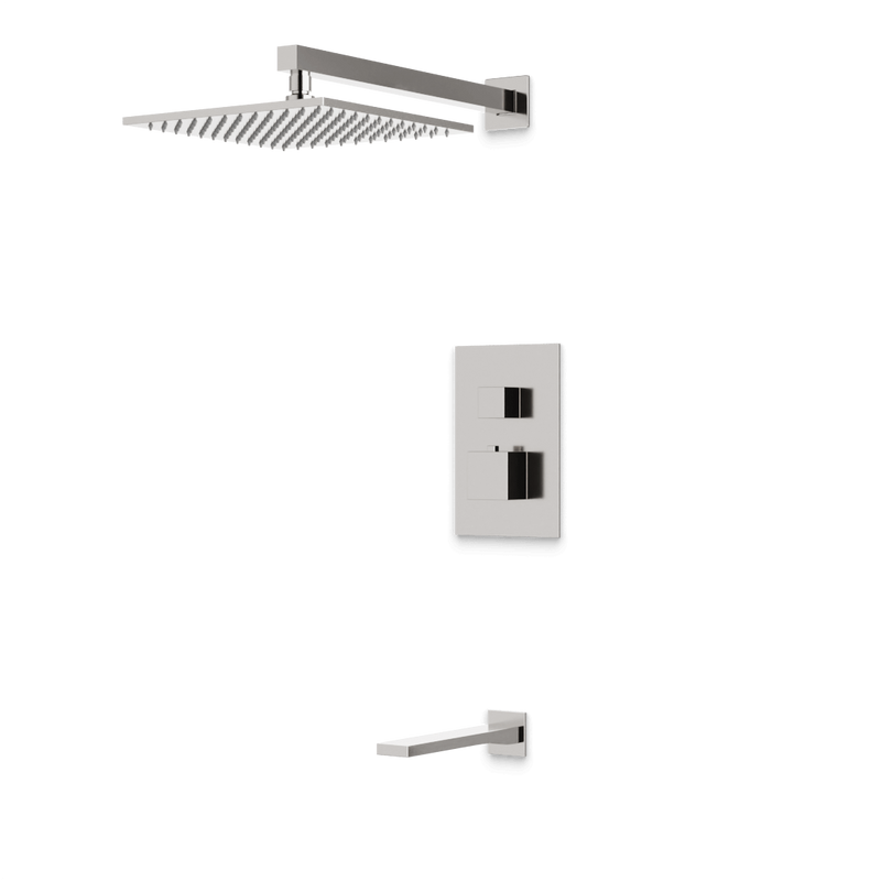 Edge Thermostatic Shower Trim Kit with Wall Mount Shower Head, Tub Filler - Brushed Nickel / Wide image 1