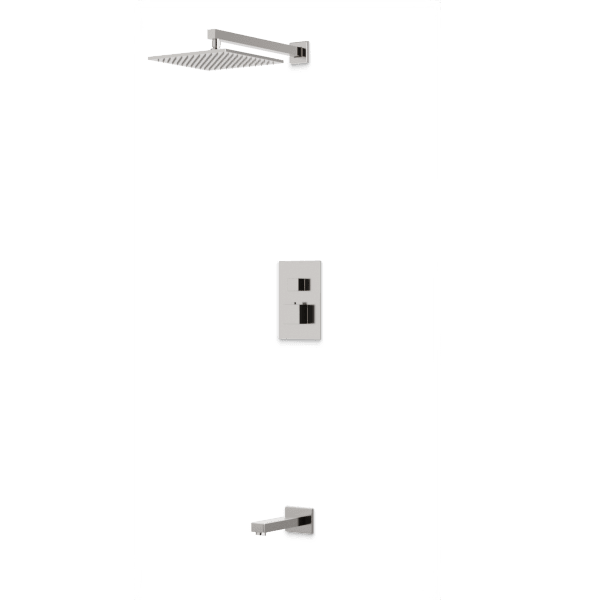 PS143 - Square Thermostatic Shower Trim Kit with Wall Mount Shower Head, Tub Filler Artos US Brushed Nickel 