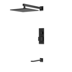 Edge Thermostatic Shower Trim Kit with Wall Mount Shower Head, Tub Filler - Matte Black / Linear thumbnail 1