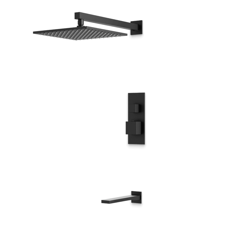 Edge Thermostatic Shower Trim Kit with Wall Mount Shower Head, Tub Filler - Matte Black / Linear image 1