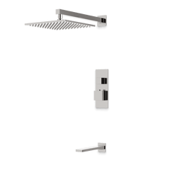 Edge Thermostatic Shower Trim Kit with Wall Mount Shower Head, Tub Filler - Brushed Nickel / Linear thumbnail 1