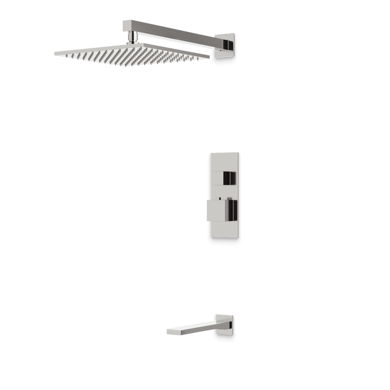 Edge Thermostatic Shower Trim Kit with Wall Mount Shower Head, Tub Filler - Brushed Nickel / Linear image 1