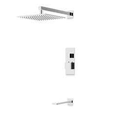 Edge Thermostatic Shower Trim Kit with Wall Mount Shower Head, Tub Filler - Chrome / Linear thumbnail 1