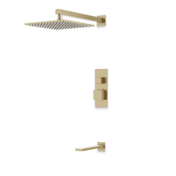Edge Thermostatic Shower Trim Kit with Wall Mount Shower Head, Tub Filler - Satin Brass / Linear thumbnail 1