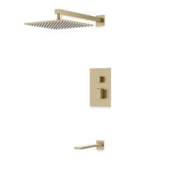 Edge Thermostatic Shower Trim Kit with Wall Mount Shower Head, Tub Filler - Satin Brass / Wide thumbnail 1