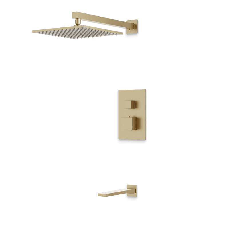 Edge Thermostatic Shower Trim Kit with Wall Mount Shower Head, Tub Filler - Satin Brass / Wide image 1