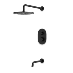 Opera Thermostatic Shower Trim Kit with Wall Mount Shower Head, Tub Filler - Matte Black / Wide thumbnail 1
