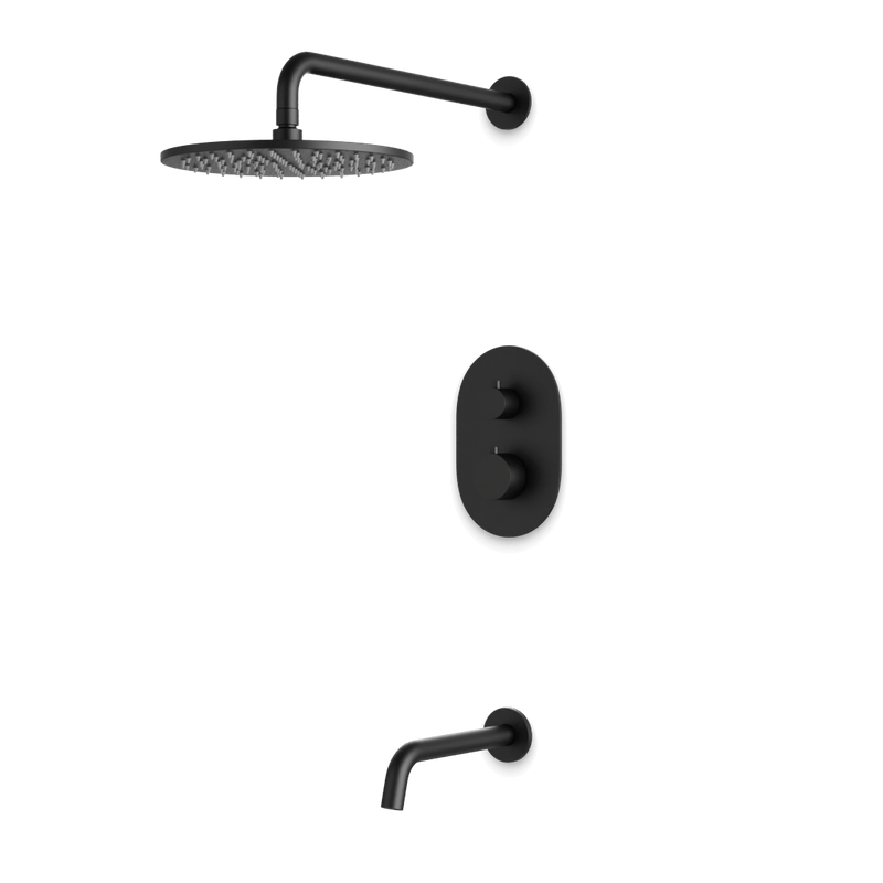 Opera Thermostatic Shower Trim Kit with Wall Mount Shower Head, Tub Filler - Matte Black / Wide image 1