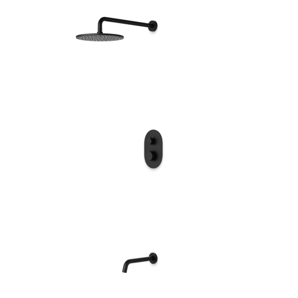 PS144 - Opera Round Thermostatic Shower Trim Kit with Wall Mount Shower Head, Tub Filler Artos US Black