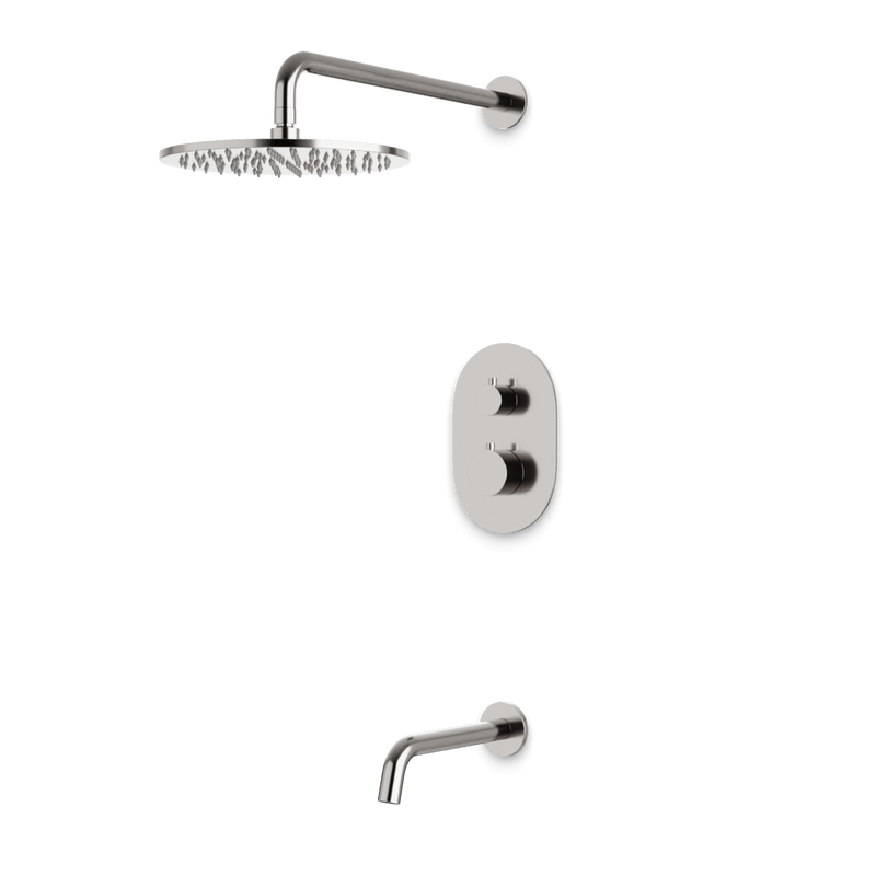 Opera Thermostatic Shower Trim Kit with Wall Mount Shower Head, Tub Filler - Brushed Nickel / Wide image 1