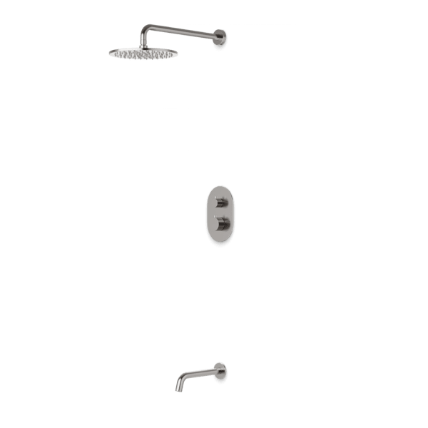 PS144 - Opera Round Thermostatic Shower Trim Kit with Wall Mount Shower Head, Tub Filler Artos US Brushed Nickel
