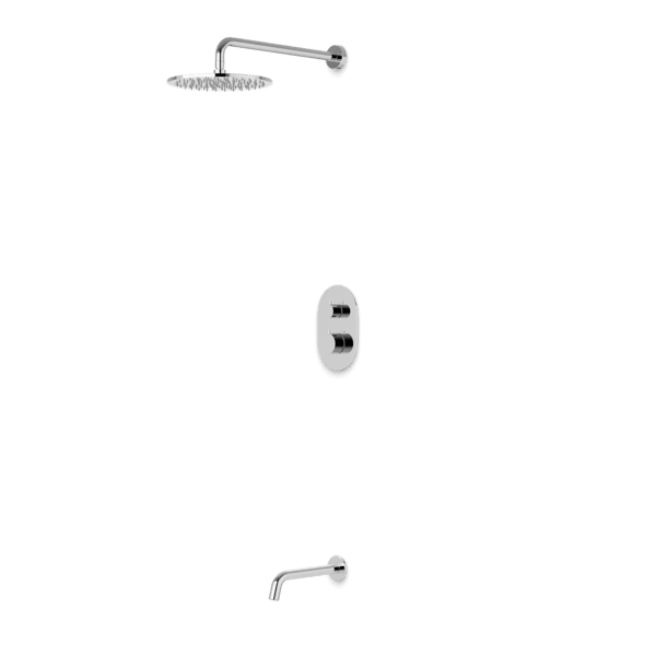 PS144 - Opera Round Thermostatic Shower Trim Kit with Wall Mount Shower Head, Tub Filler Artos US Chrome
