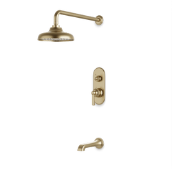 Classic Thermostatic Shower Trim Kit with Tub Filler - Satin Brass / Linear thumbnail 1