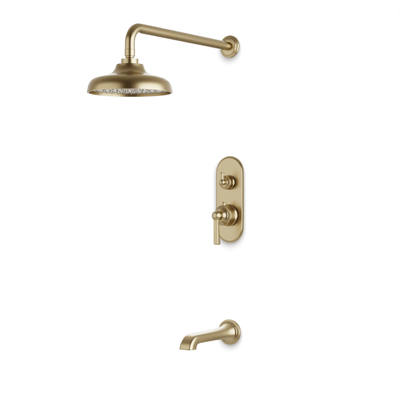 Classic Thermostatic Shower Trim Kit with Tub Filler - Satin Brass / Linear image 1