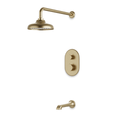 Classic Thermostatic Shower Trim Kit with Tub Filler - Satin Brass / Wide thumbnail 1
