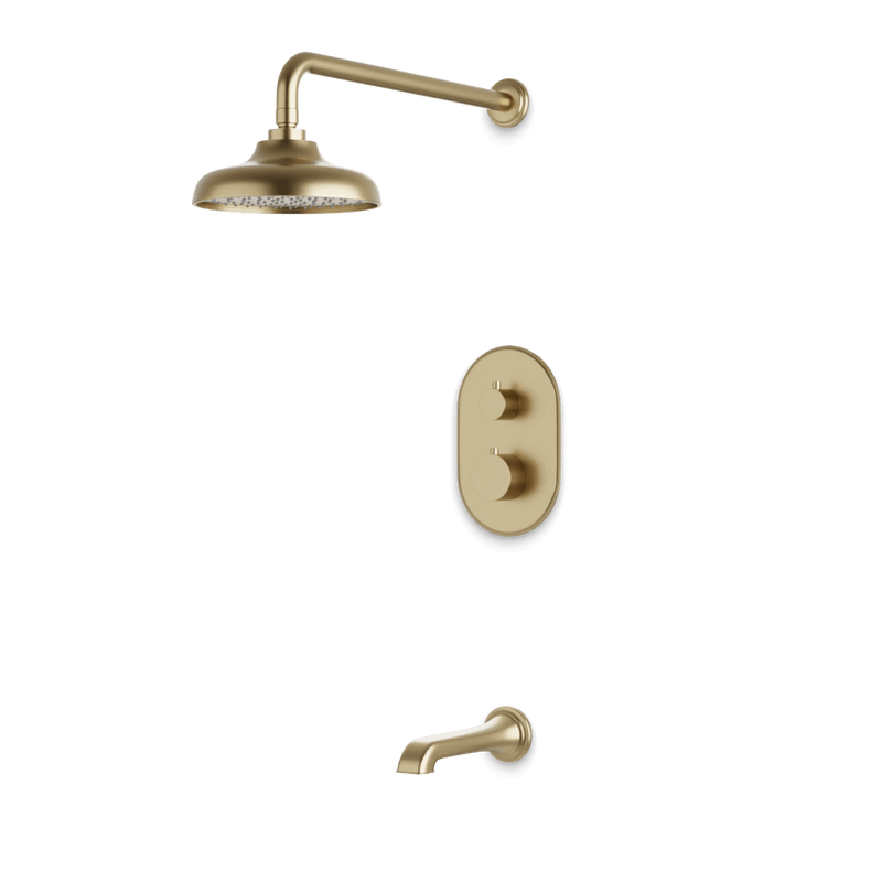 Classic Thermostatic Shower Trim Kit with Tub Filler - Satin Brass / Wide image 1