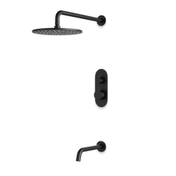 Opera Thermostatic Shower Trim Kit with Wall Mount Shower Head, Tub Filler - Matte Black / Linear thumbnail 1