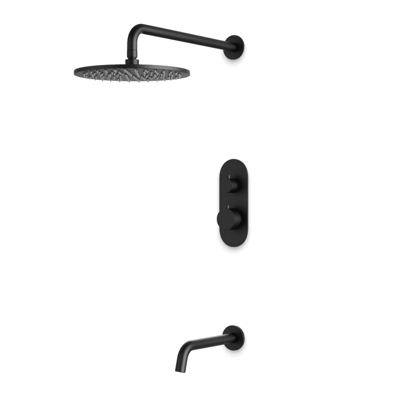 Opera Thermostatic Shower Trim Kit with Wall Mount Shower Head, Tub Filler - Matte Black / Linear image 1