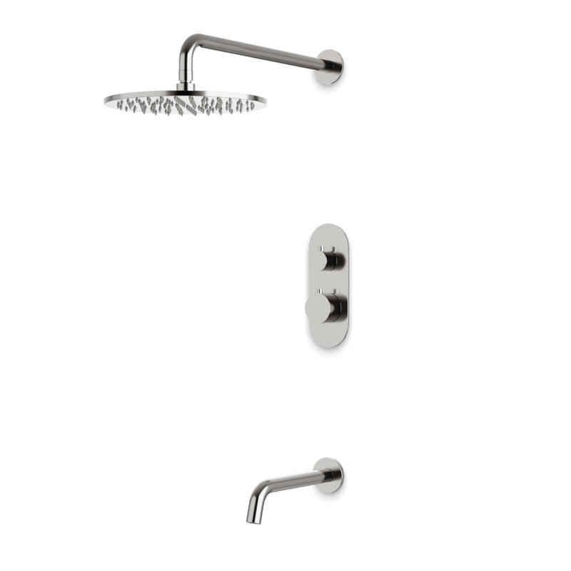 Opera Thermostatic Shower Trim Kit with Wall Mount Shower Head, Tub Filler - Brushed Nickel / Linear image 1