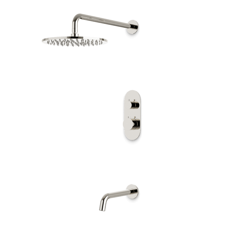 Opera Thermostatic Shower Trim Kit with Wall Mount Shower Head, Tub Filler - Polished Nickel / Linear image 1