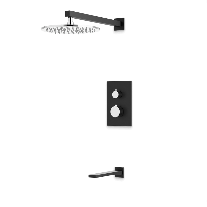 Otella Thermostatic Shower Trim Kit with Tub Filler - Chrome/Matte Black / Wide image 1