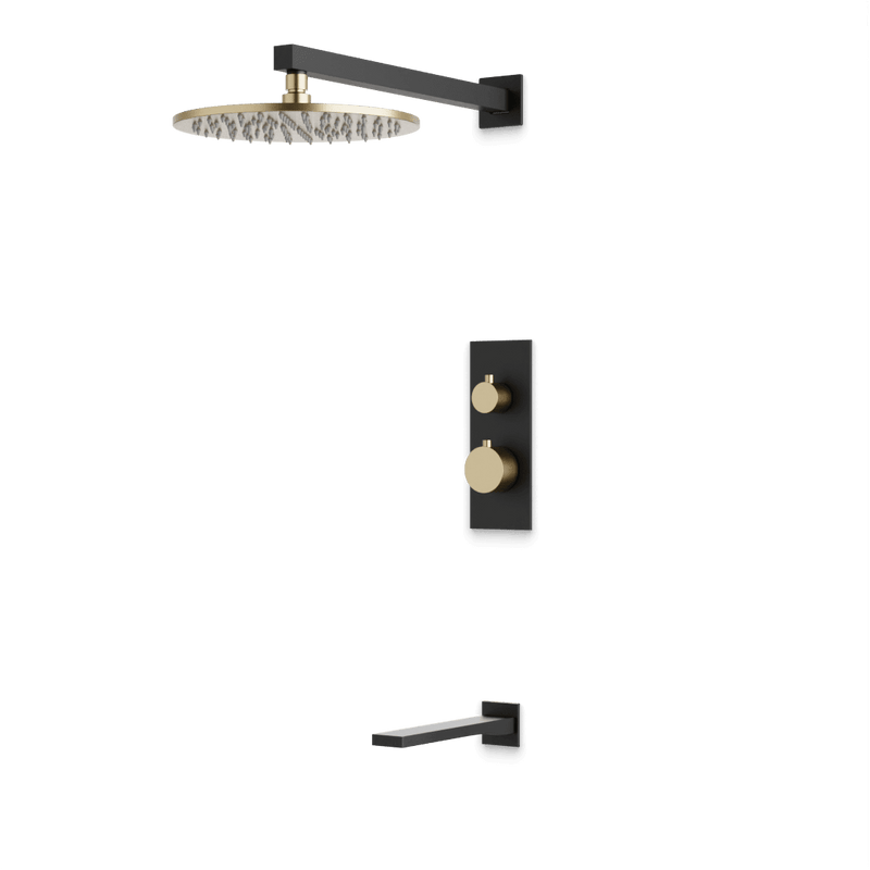 Otella Thermostatic Shower Trim Kit with Tub Filler - Satin Brass/Matte Black / Linear image 1