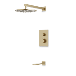 Otella Thermostatic Shower Trim Kit with Tub Filler - Satin Brass / Wide thumbnail 1