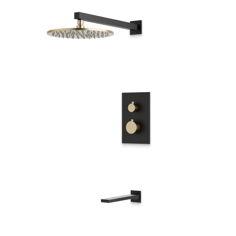 Otella Thermostatic Shower Trim Kit with Tub Filler - Satin Brass/Matte Black / Wide image 1