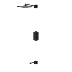 Transitional Thermostatic Shower Trim Kit with Wall Mount Shower Head, Tub Filler - Matte Black thumbnail 1