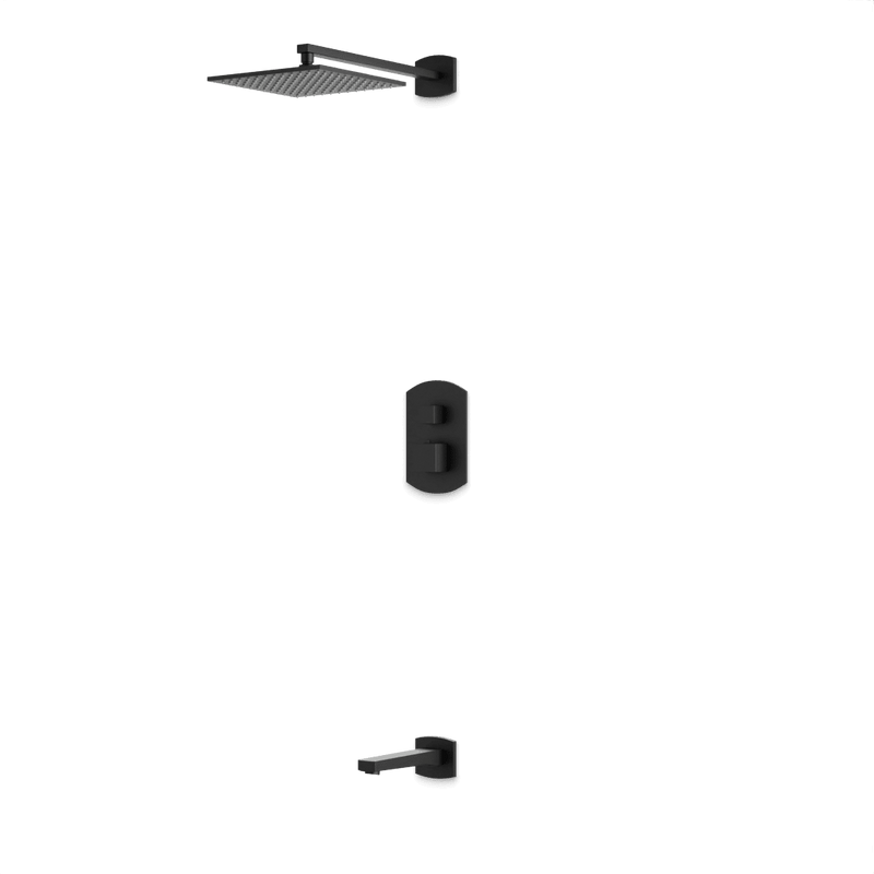 Transitional Thermostatic Shower Trim Kit with Wall Mount Shower Head, Tub Filler - Matte Black image 1